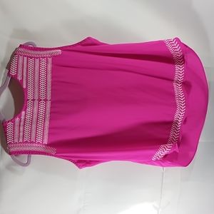 Gibson Latimer hot pink and white top high low with zipper in back size XL